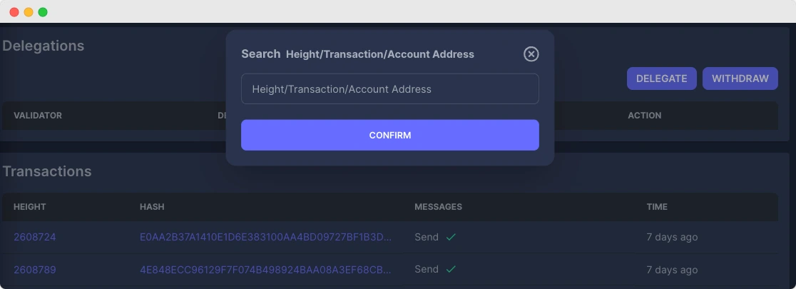 Look for your transaction in the OKP4 explorer
